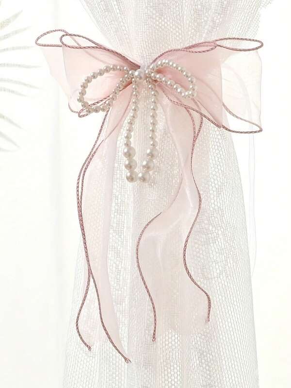1pc/2pcs Home Curtain Decoration Binding Rope, Faux Pearl Bow Curtain Clip DIY Curtain Tieback Curtain Holdback Suitable For Living Room Office Home Decor