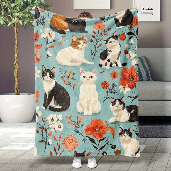 Funny Cat Flannel Blankets Sofa Towel Soft Comfortable Throws Blankets Birthday Gifts Family Holiday Daily Couple Party Anniversary Wedding Souvenir Halloween Christmas Graduation Season Thanksgiving Bed Sofa
